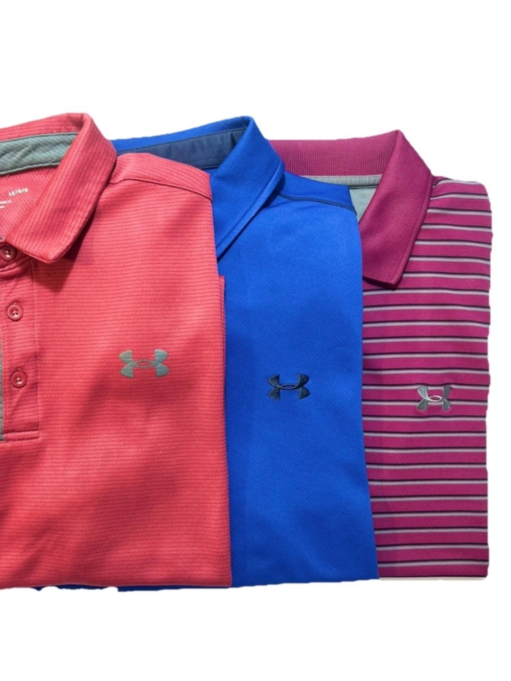 Lot of 3 Under Armour Men’s Polo shirts L Large loose Heat Gear short sleeve